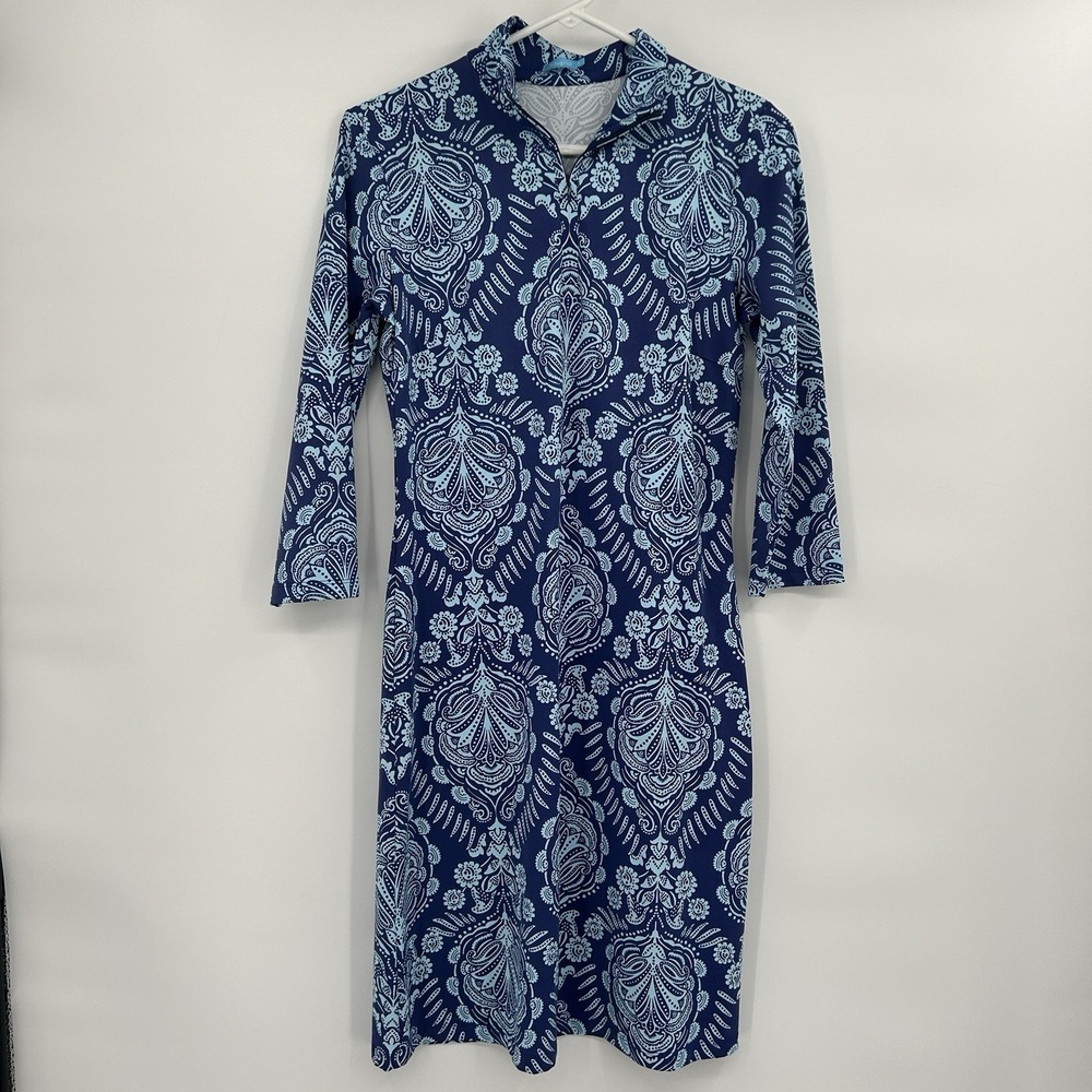 J. McLaughlin Bedford 1/4 Zip Dress Size S Catalina Cloth Damask Coastal Resort